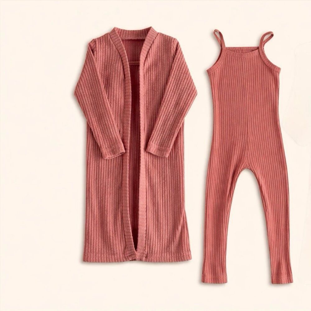 Boutique Ribbed 2-Piece Set 12-18M | Pink Cardigan, Romper & Leggings Outfit